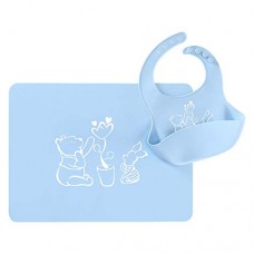 LaBelleV Kit Jogo Americano e Babador de Silicone Ursinho Pooh Azul